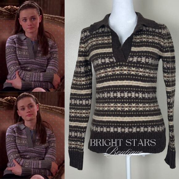 Rare Fair Isle Sweater ALT ASO Rory Gilmore Girls Brown Lambswool Vintage Y2K - Picture 1 of 11